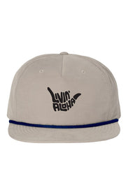 Livin' Aloha Classic 5 Panel Golf Hat (Light Grey/ Navy)