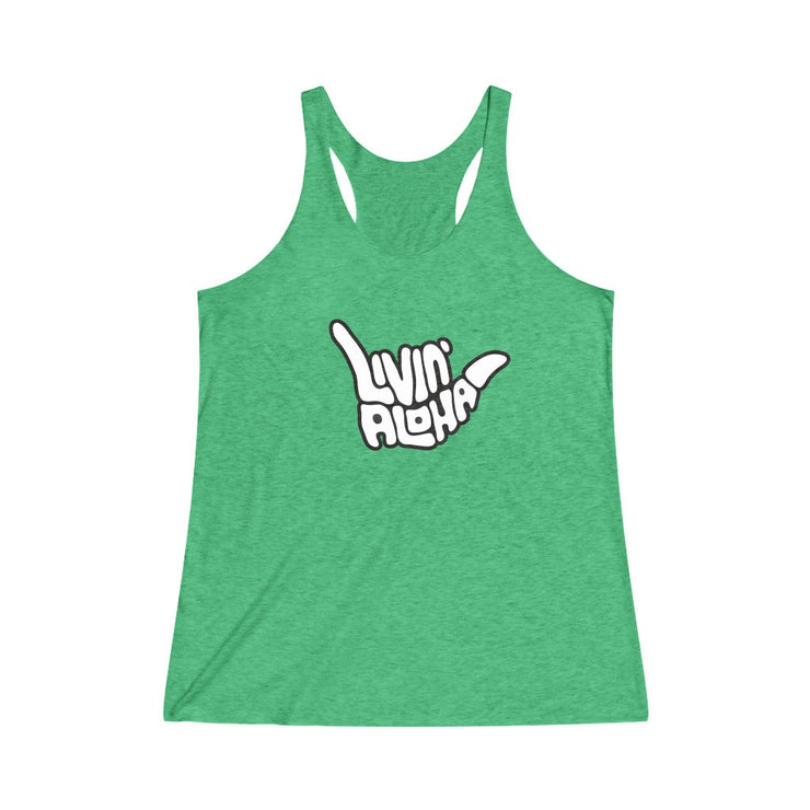 Livin’ Aloha Women’s Classic Racerback Shaka Tank (Green)