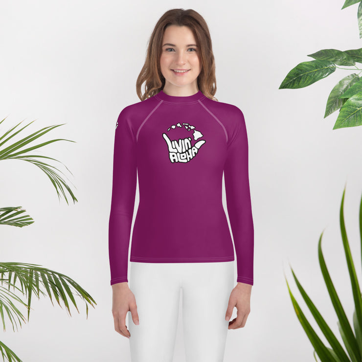 Youth Rash Guard (Tawny Port) - Printful