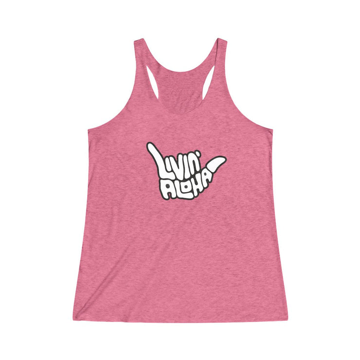 Livin’ Aloha Women’s Classic Racerback Shaka Tank (Pink)