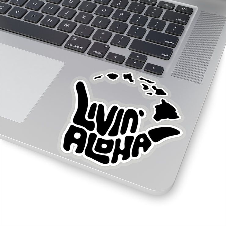 black text, white border, island logo Kiss-Cut Stickers - Livin&